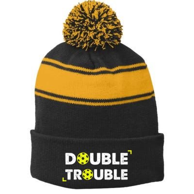 Double Pickleball Trouble Pickle Ball Pickle Ball Player Stripe Pom Pom Beanie