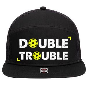 Double Pickleball Trouble Pickle Ball Pickle Ball Player 7 Panel Mesh Trucker Snapback Hat