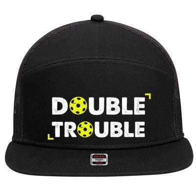 Double Pickleball Trouble Pickle Ball Pickle Ball Player 7 Panel Mesh Trucker Snapback Hat