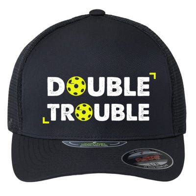 Double Pickleball Trouble Pickle Ball Pickle Ball Player Flexfit Unipanel Trucker Cap