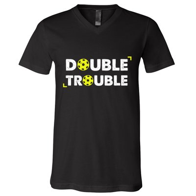 Double Pickleball Trouble Pickle Ball Pickle Ball Player V-Neck T-Shirt