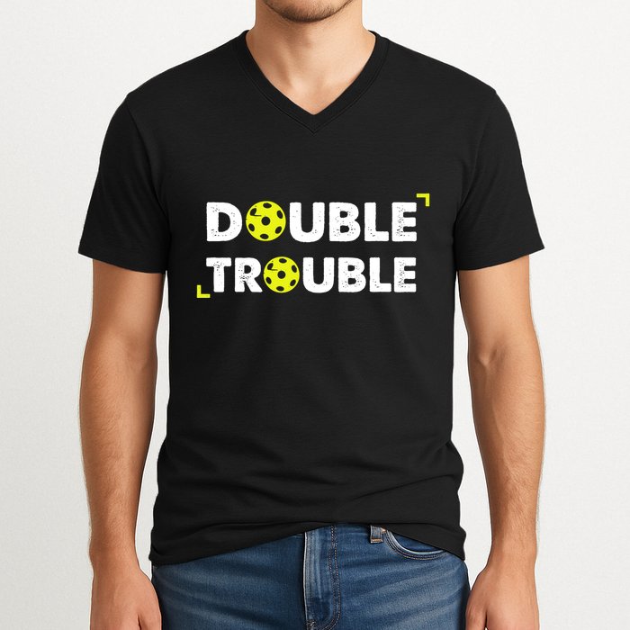 Double Pickleball Trouble Pickle Ball Pickle Ball Player V-Neck T-Shirt