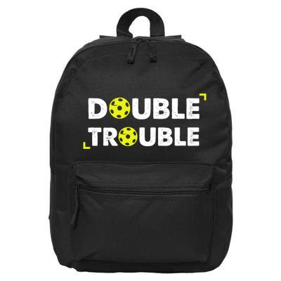 Double Pickleball Trouble Pickle Ball Pickle Ball Player 16 in Basic Backpack