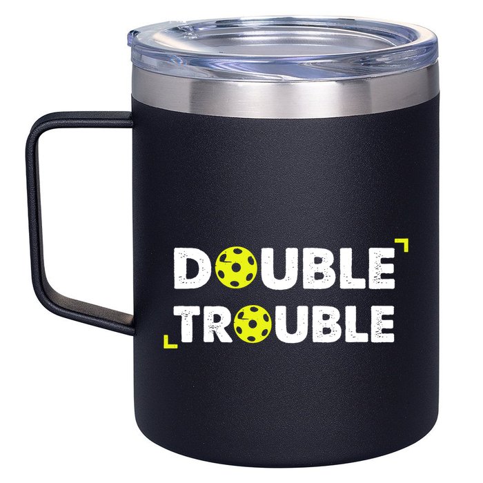 Double Pickleball Trouble Pickle Ball Pickle Ball Player 12oz Stainless Steel Coffee Mug