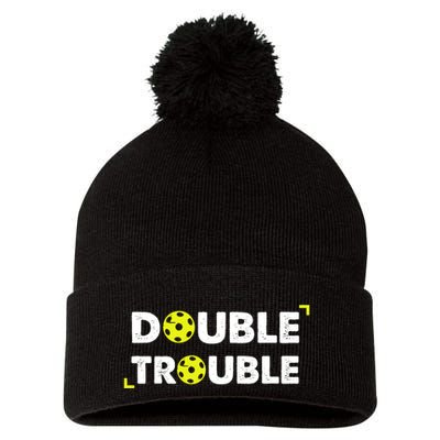 Double Pickleball Trouble Pickle Ball Pickle Ball Player Pom Pom 12in Knit Beanie