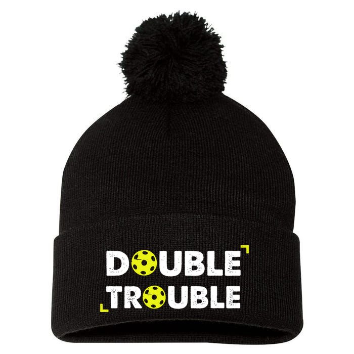 Double Pickleball Trouble Pickle Ball Pickle Ball Player Pom Pom 12in Knit Beanie