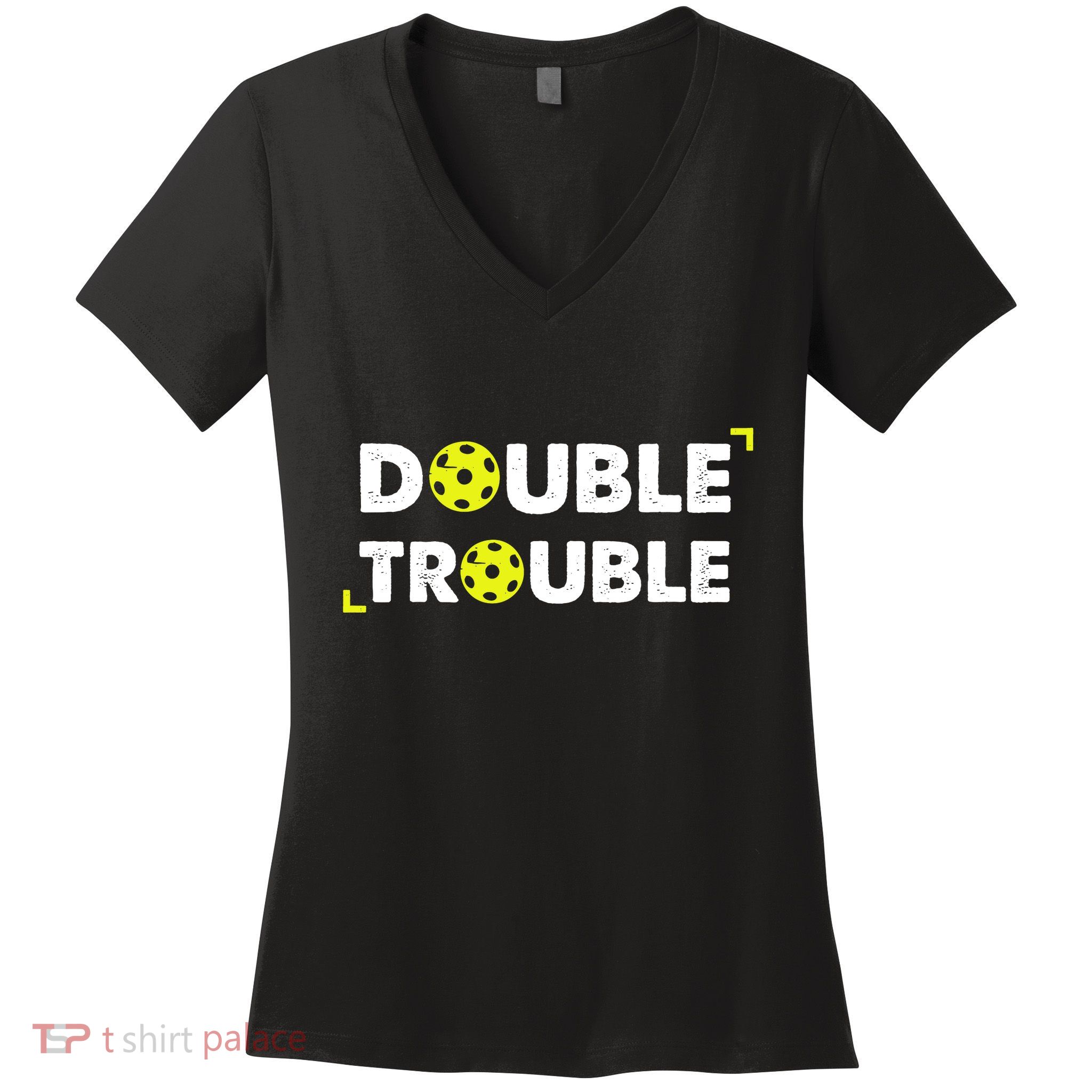 Double Pickleball Trouble Pickle Ball Pickle Ball Player Women's V-Neck T-Shirt