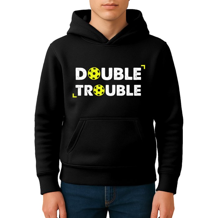 Double Pickleball Trouble Pickle Ball Pickle Ball Player Kids Hoodie
