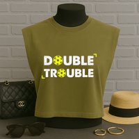 Double Pickleball Trouble Pickle Ball Pickle Ball Player Garment-Dyed Women's Muscle Tee