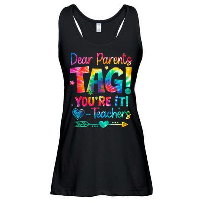 Dear Parents Tag Youre It Love Teachers Tie Dye Funny Gifts Ladies Essential Flowy Tank