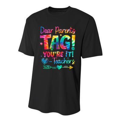 Dear Parents Tag Youre It Love Teachers Tie Dye Funny Gifts Youth Performance Sprint T-Shirt