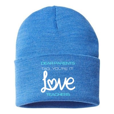 Dear Parents Tag You're It Love Teacher First Day Of School Gift Sustainable Knit Beanie