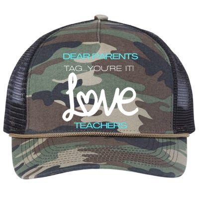 Dear Parents Tag You're It Love Teacher First Day Of School Gift Retro Rope Trucker Hat Cap