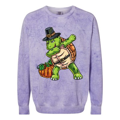 Dabbing Pilgrim Turtle Thanksgiving Cool Gift Colorblast Crewneck Sweatshirt