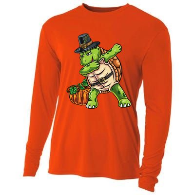 Dabbing Pilgrim Turtle Thanksgiving Cool Gift Cooling Performance Long Sleeve Crew