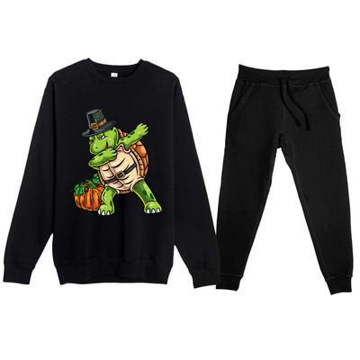 Dabbing Pilgrim Turtle Thanksgiving Cool Gift Premium Crewneck Sweatsuit Set