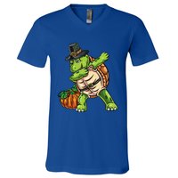 Dabbing Pilgrim Turtle Thanksgiving Cool Gift V-Neck T-Shirt