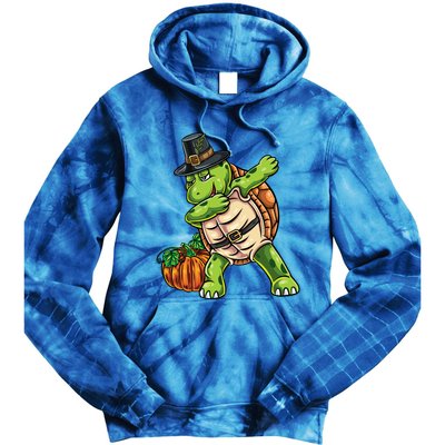 Dabbing Pilgrim Turtle Thanksgiving Cool Gift Tie Dye Hoodie