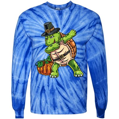 Dabbing Pilgrim Turtle Thanksgiving Cool Gift Tie-Dye Long Sleeve Shirt