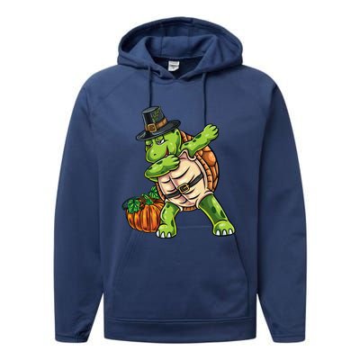 Dabbing Pilgrim Turtle Thanksgiving Cool Gift Performance Fleece Hoodie