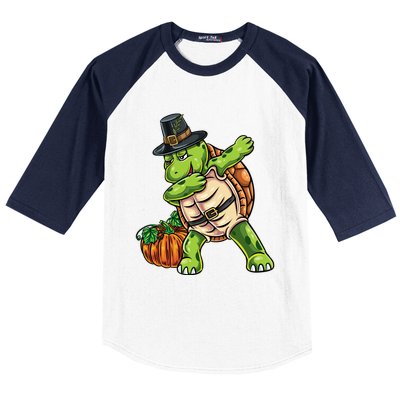 Dabbing Pilgrim Turtle Thanksgiving Cool Gift Baseball Sleeve Shirt