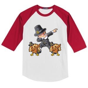 Dabbing Pilgrim Turkey Thanksgiving Day Funny Dab Gift Kids Colorblock Raglan Jersey