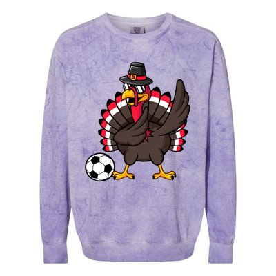 Dabbing Pilgrim Turkey Thanksgiving Day Soccer Gobble Player Cute Gift Colorblast Crewneck Sweatshirt