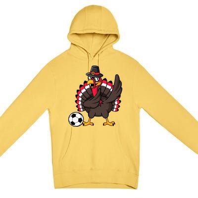 Dabbing Pilgrim Turkey Thanksgiving Day Soccer Gobble Player Cute Gift Premium Pullover Hoodie