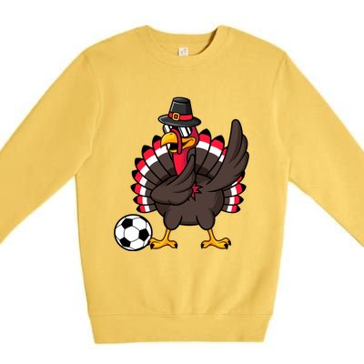 Dabbing Pilgrim Turkey Thanksgiving Day Soccer Gobble Player Cute Gift Premium Crewneck Sweatshirt