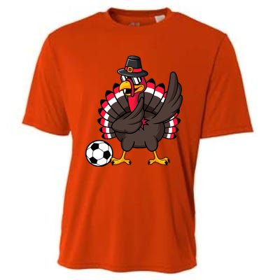 Dabbing Pilgrim Turkey Thanksgiving Day Soccer Gobble Player Cute Gift Cooling Performance Crew T-Shirt