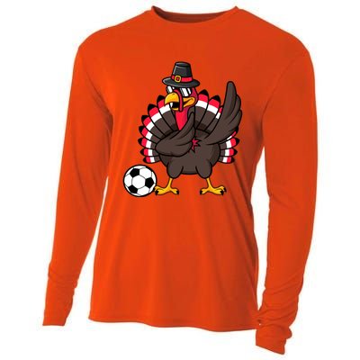 Dabbing Pilgrim Turkey Thanksgiving Day Soccer Gobble Player Cute Gift Cooling Performance Long Sleeve Crew