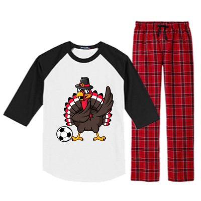 Dabbing Pilgrim Turkey Thanksgiving Day Soccer Gobble Player Cute Gift Raglan Sleeve Pajama Set