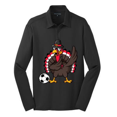 Dabbing Pilgrim Turkey Thanksgiving Day Soccer Gobble Player Cute Gift Silk Touch Performance Long Sleeve Polo