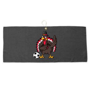 Dabbing Pilgrim Turkey Thanksgiving Day Soccer Gobble Player Cute Gift Large Microfiber Waffle Golf Towel