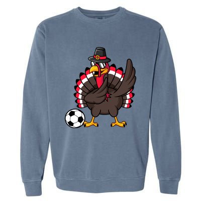 Dabbing Pilgrim Turkey Thanksgiving Day Soccer Gobble Player Cute Gift Garment-Dyed Sweatshirt