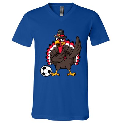 Dabbing Pilgrim Turkey Thanksgiving Day Soccer Gobble Player Cute Gift V-Neck T-Shirt