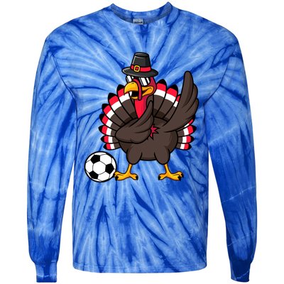 Dabbing Pilgrim Turkey Thanksgiving Day Soccer Gobble Player Cute Gift Tie-Dye Long Sleeve Shirt