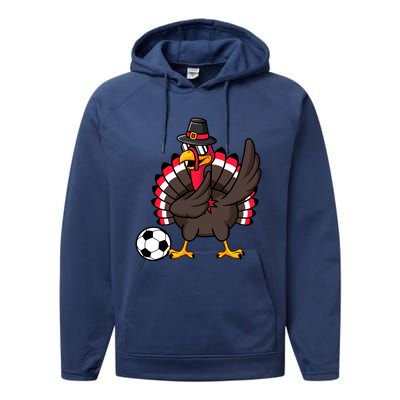 Dabbing Pilgrim Turkey Thanksgiving Day Soccer Gobble Player Cute Gift Performance Fleece Hoodie