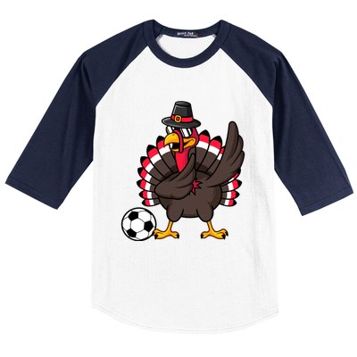 Dabbing Pilgrim Turkey Thanksgiving Day Soccer Gobble Player Cute Gift Baseball Sleeve Shirt