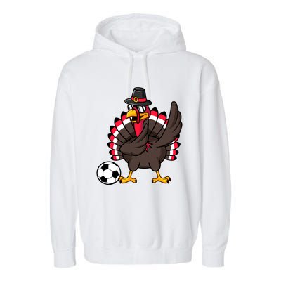 Dabbing Pilgrim Turkey Thanksgiving Day Soccer Gobble Player Cute Gift Garment-Dyed Fleece Hoodie