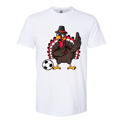 Dabbing Pilgrim Turkey Thanksgiving Day Soccer Gobble Player Cute Gift Softstyle CVC T-Shirt