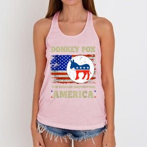 Donkey Pox The Disease Destroying America USA Flag Donkeypox Women's Knotted Racerback Tank