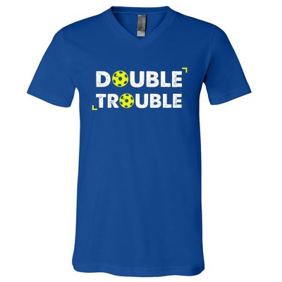 Double Pickleball Trouble V-Neck T-Shirt