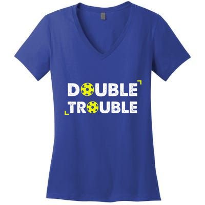 Double Pickleball Trouble Women's V-Neck T-Shirt