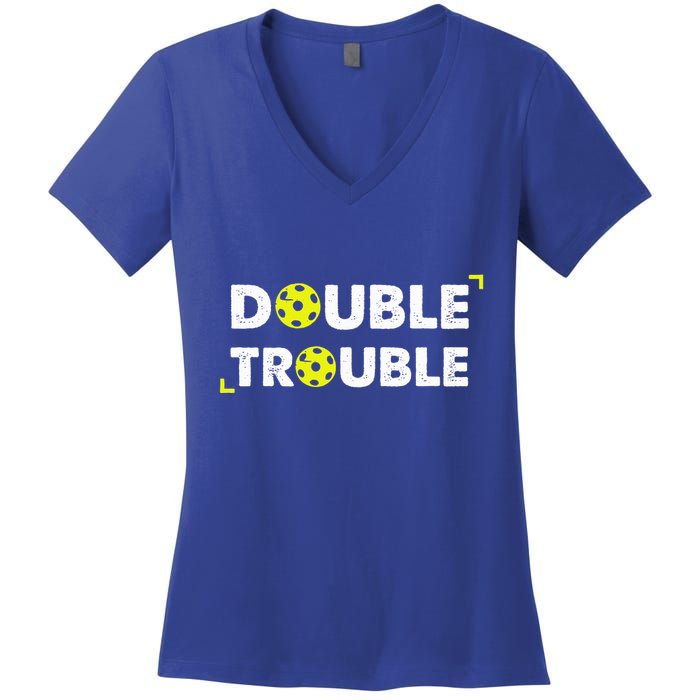 Double Pickleball Trouble Women's V-Neck T-Shirt