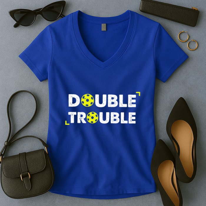 Double Pickleball Trouble Women's V-Neck T-Shirt