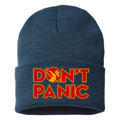 DonT Panic The HitchhikerS Guide To The Galaxy Sustainable Knit Beanie