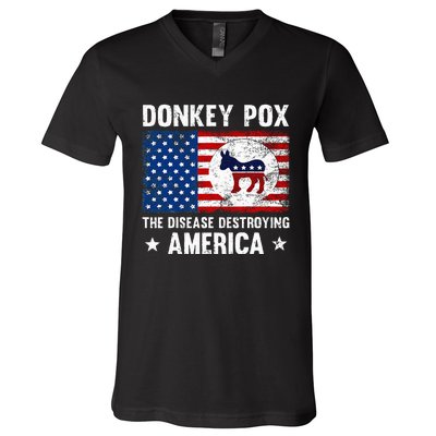 Donkey Pox The Disease Destroying America Funny Anti Biden V-Neck T-Shirt