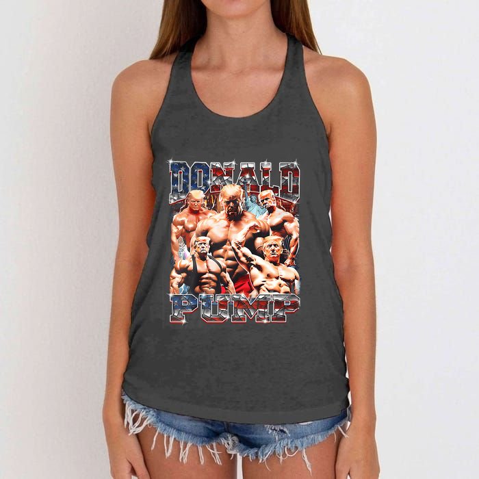 Donald Pump Trump 2024 Weight Lifting Gym Fitness Women's Knotted Racerback Tank