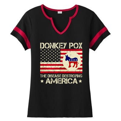 Donkey Pox The Disease Destroying America Funny Anti Biden Ladies Halftime Notch Neck Tee